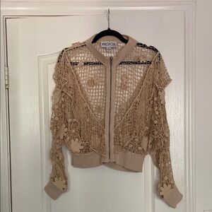 Wildfox crochet daisy zip cardigan